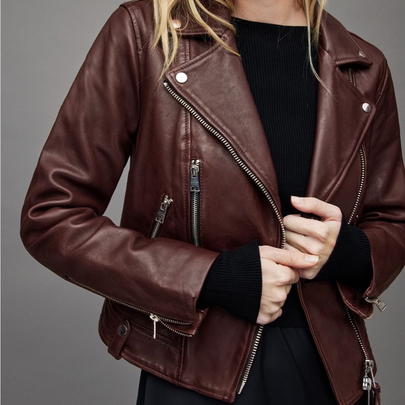 SOLD All Saints leather Jacket Burgundy - Picture 1 of 4